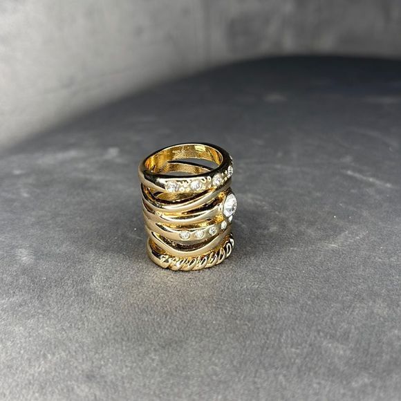 EXPRESS Rhinestone Embellished Stacked Rings in Gold - Picture 2 of 4